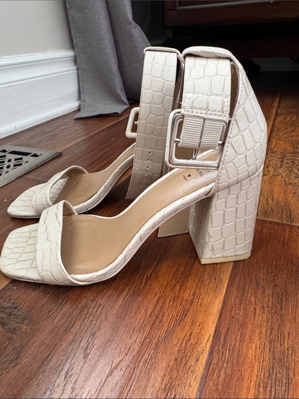 Call It Spring Off-White Croc-Embossed Block Heel Sandals - Picture 2 of 3